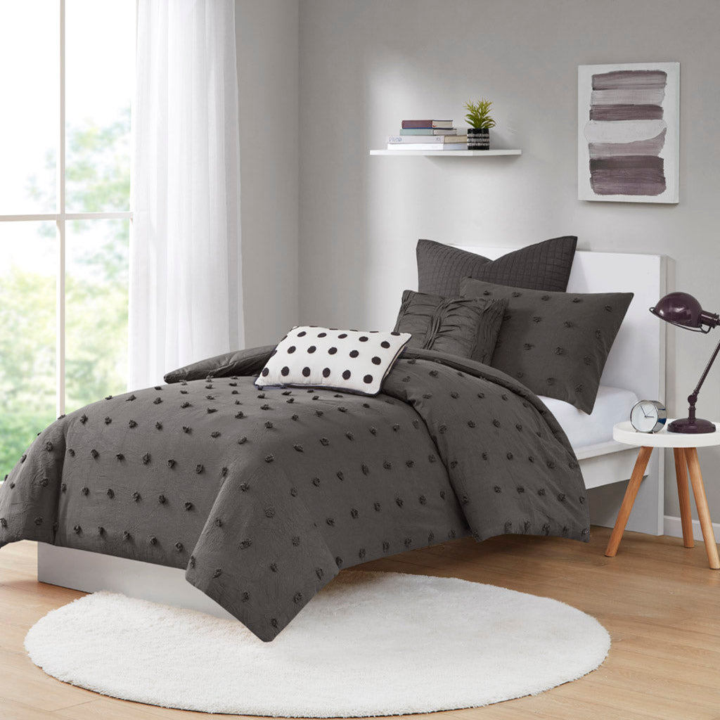 Brooklyn Cotton Jacquard Duvet Cover Set with Euro Shams and Throw Pillows