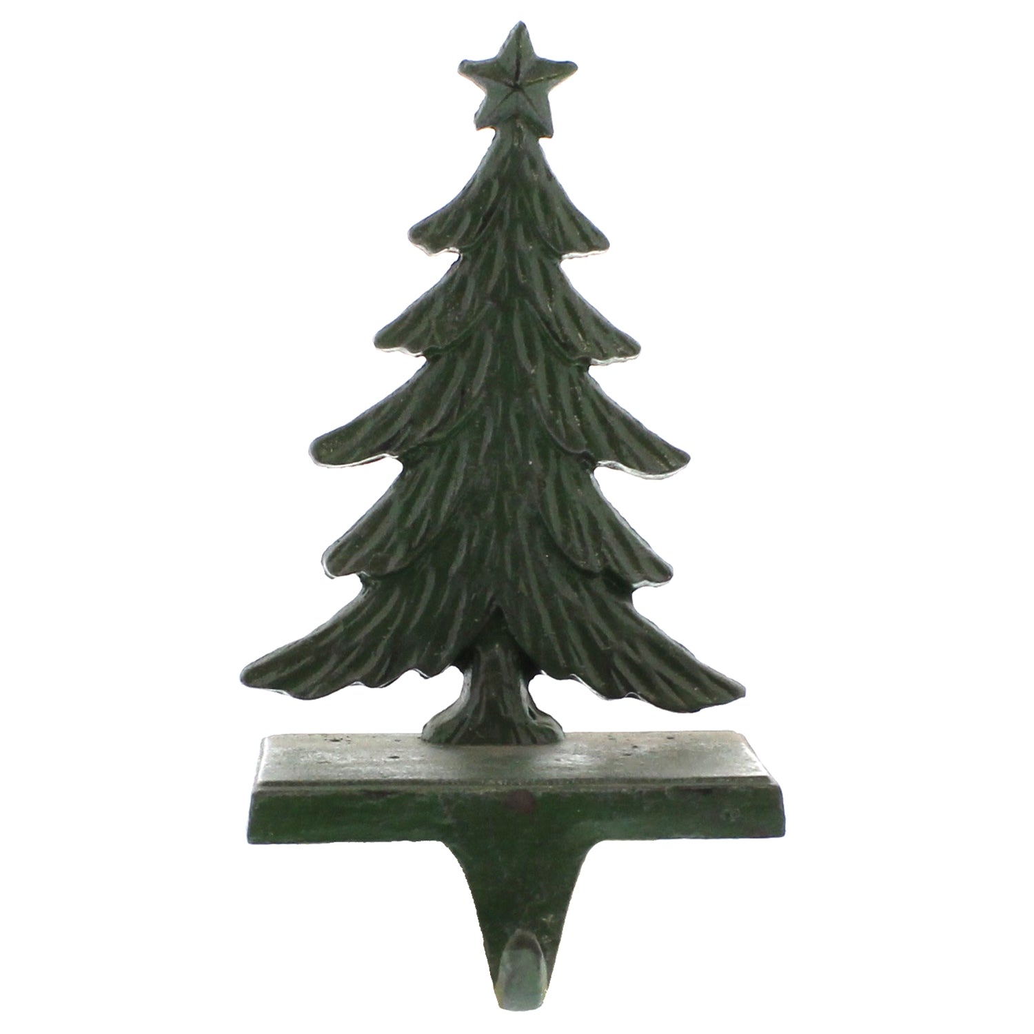 Christmas Tree Cast Iron Stocking Holder - Antique Green