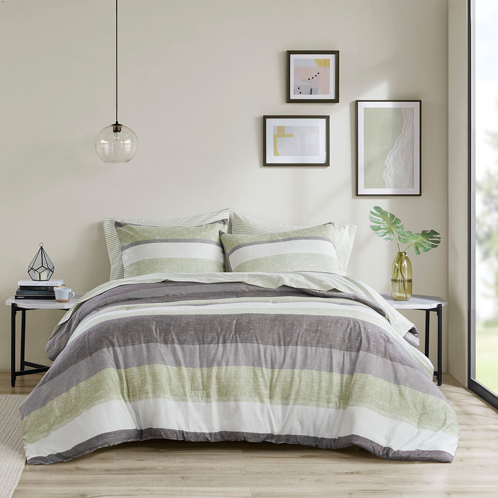Jaxon Stripe Comforter Set with Bed Sheets