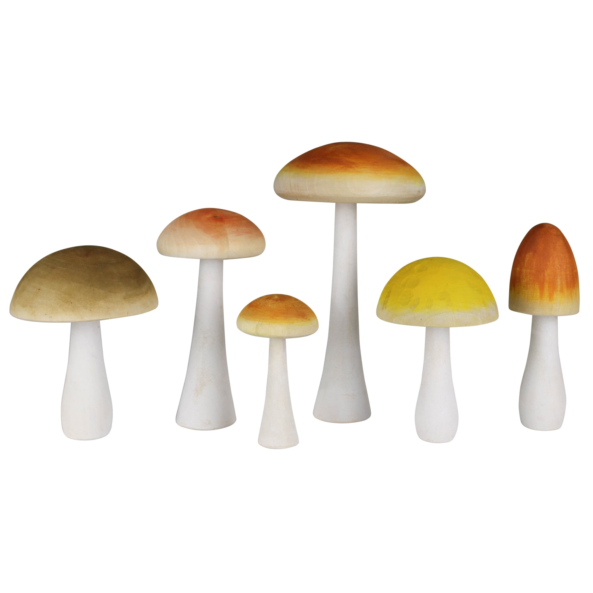 Colorful Mushrooms, Wood - Set of 6