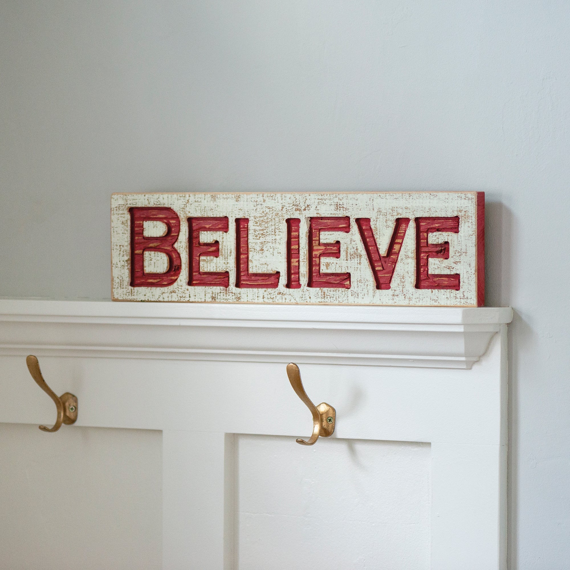 Carved Wooden Believe Wall Art
