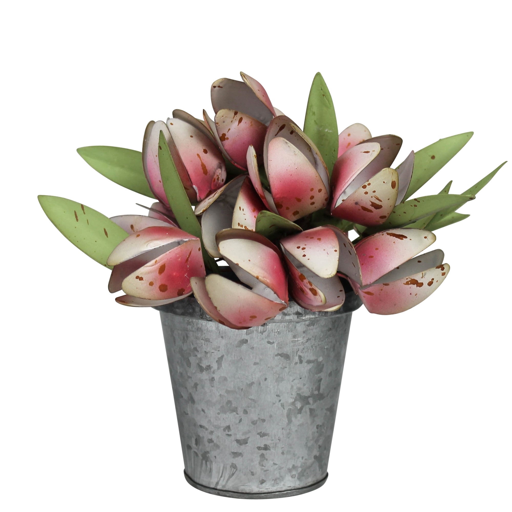 Aluminum Crafted Pot with Tulips and Greens