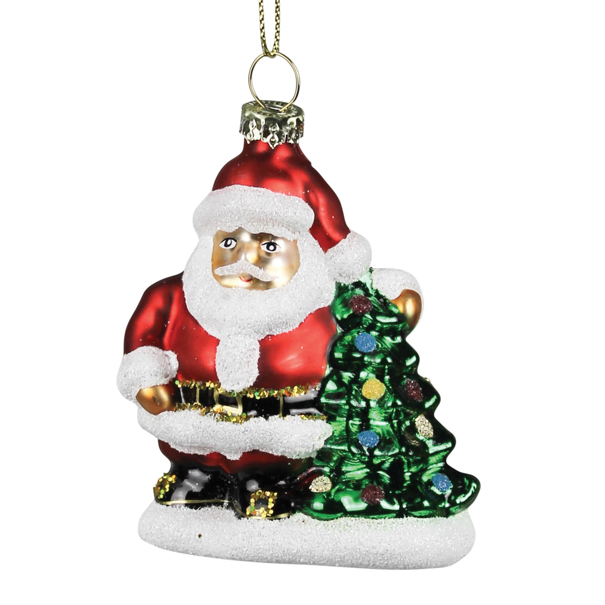 Santa with Tree Ornament, Glass - Sm