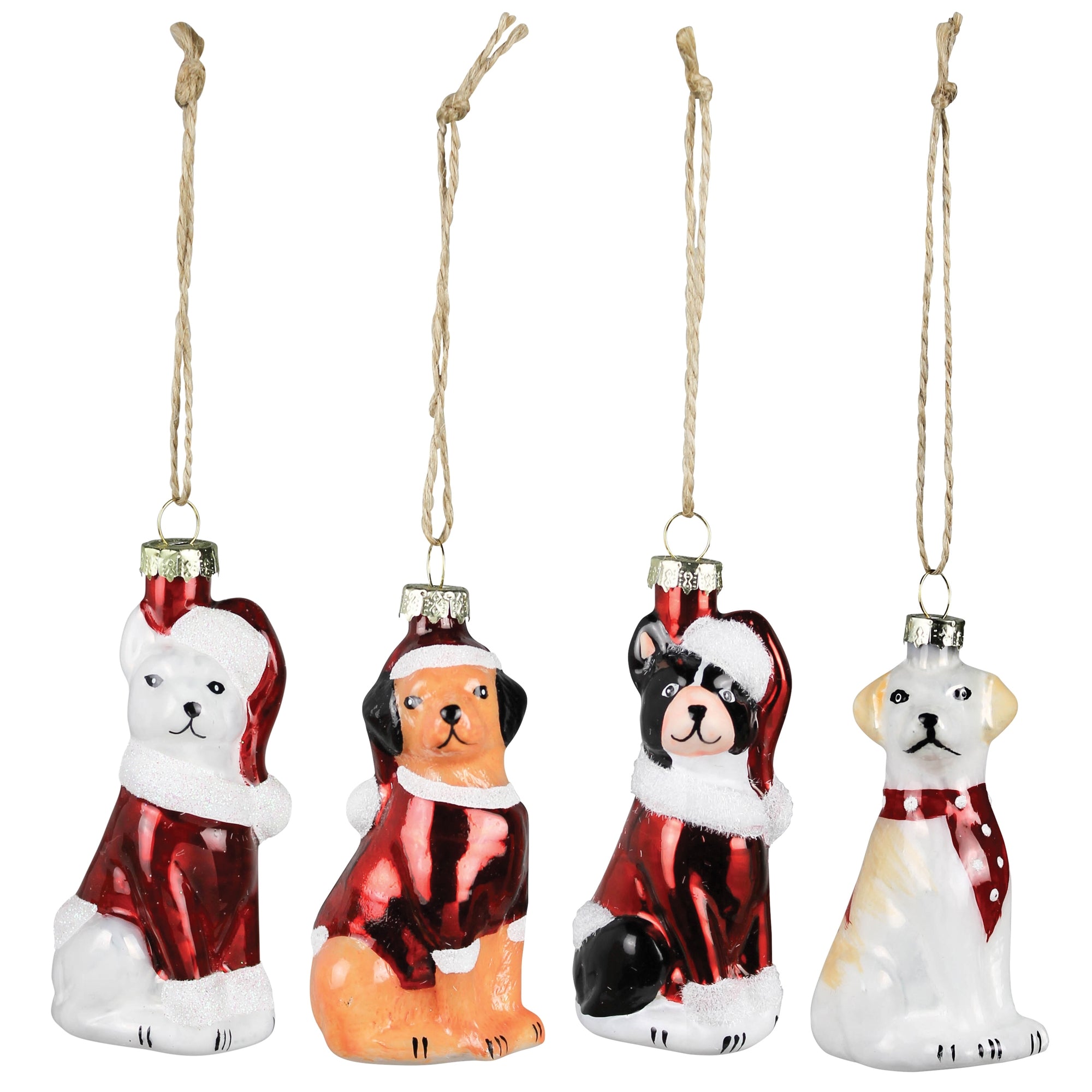 Dog Ornaments, Glass - Set of 4