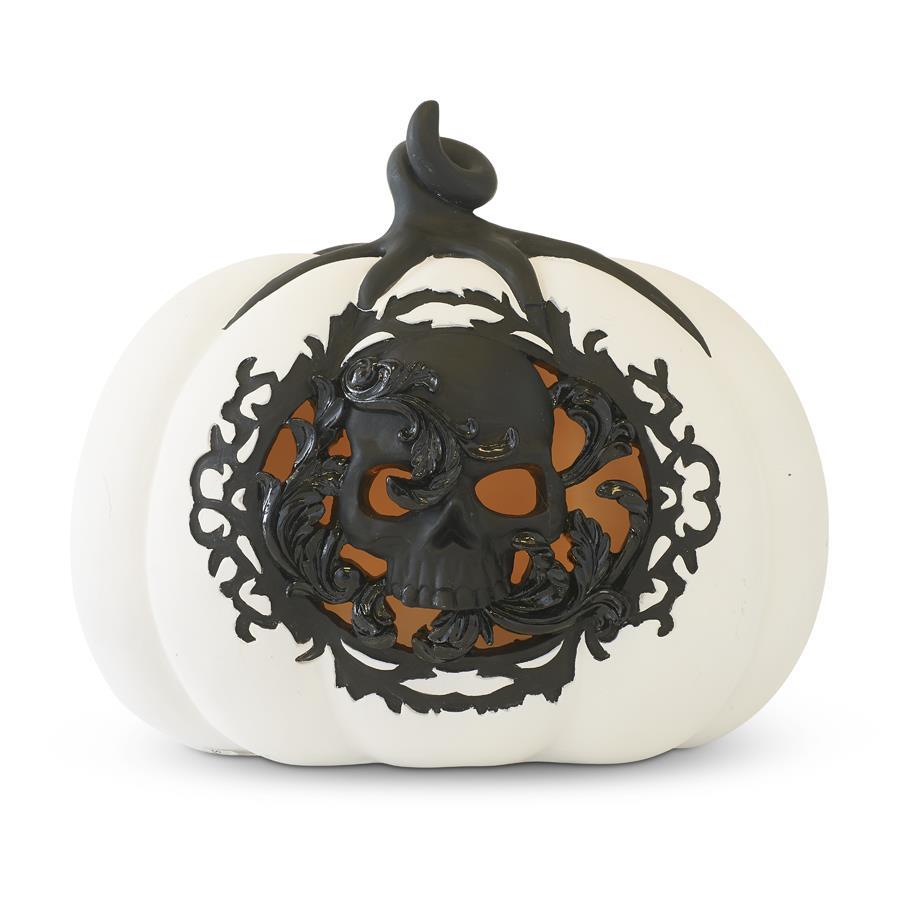 White & Black Filgree Skull Pumpkin