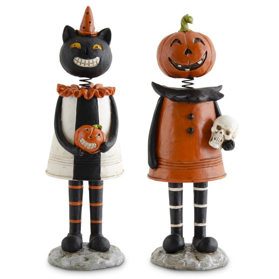 Vintage Halloween Black Cat & Pumpkin Bobbles (S/2)