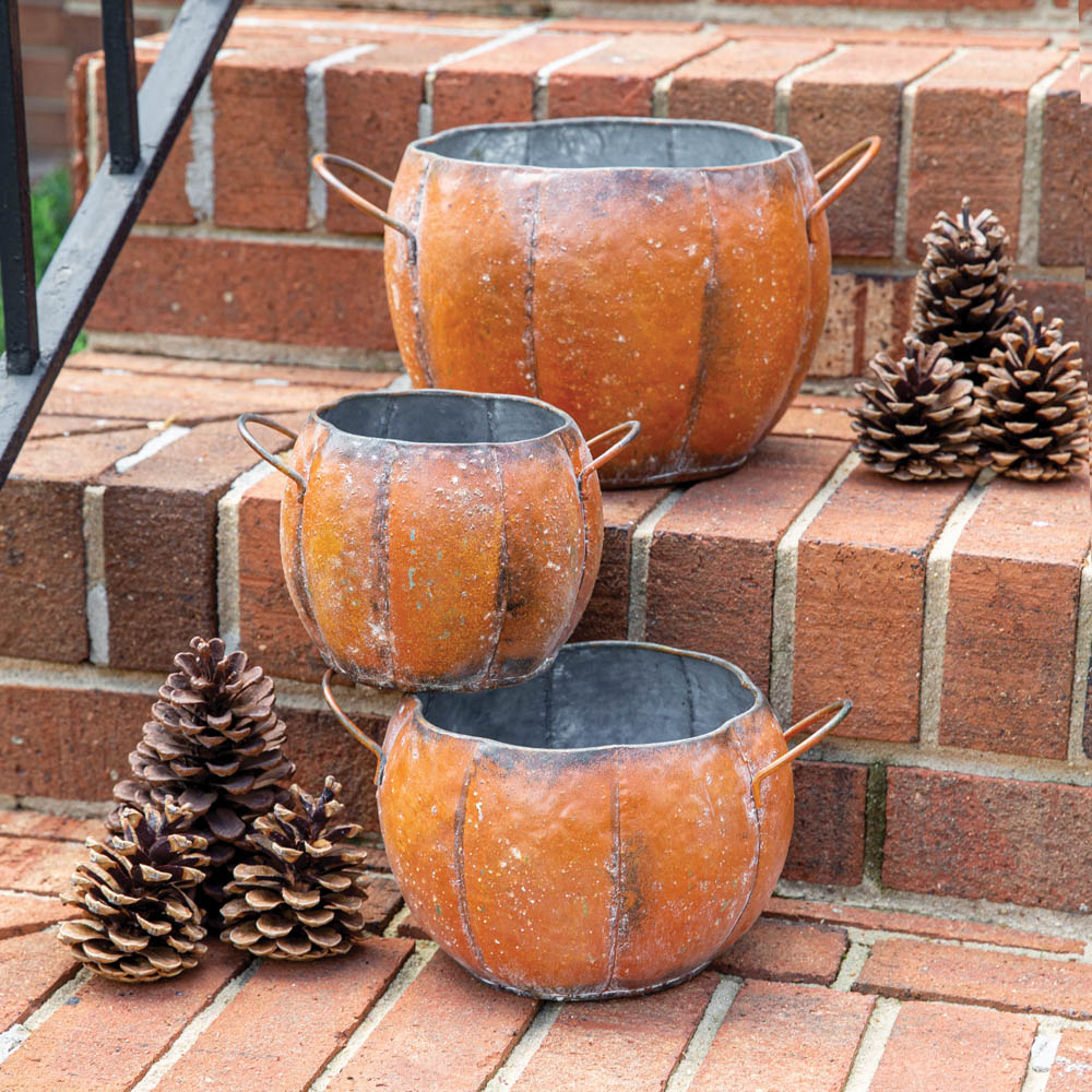 Metal Pumpkin Containers (S/3)