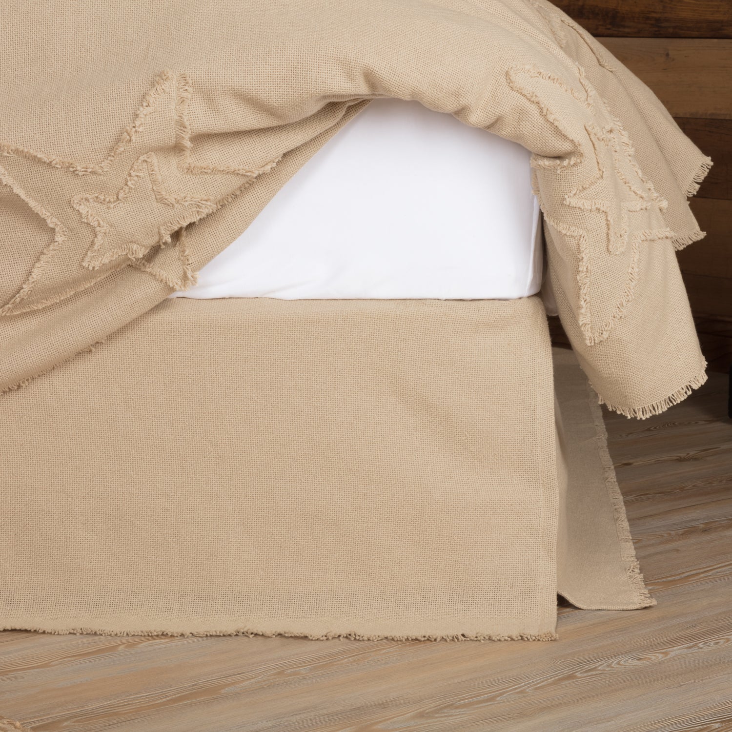 Burlap Vintage Fringed King Bed Skirt 78x80x16