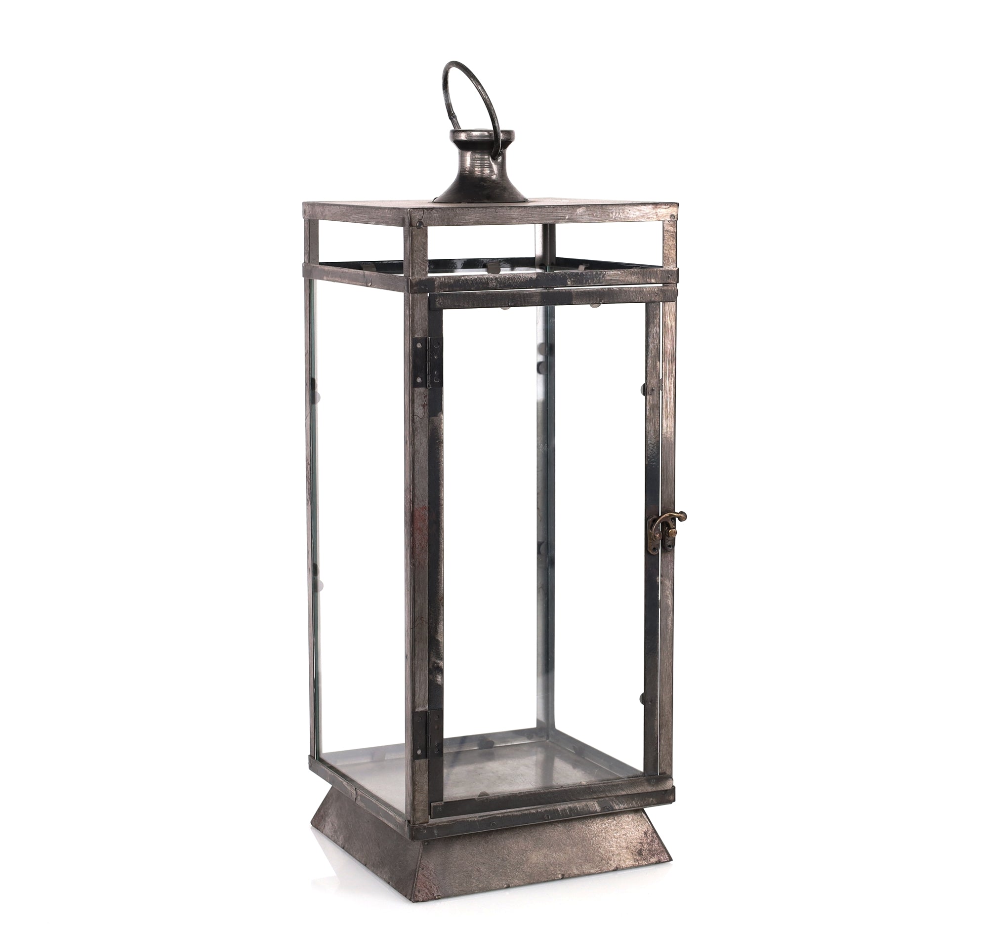 Grey Distressed Metal Box Lantern 26.5"H