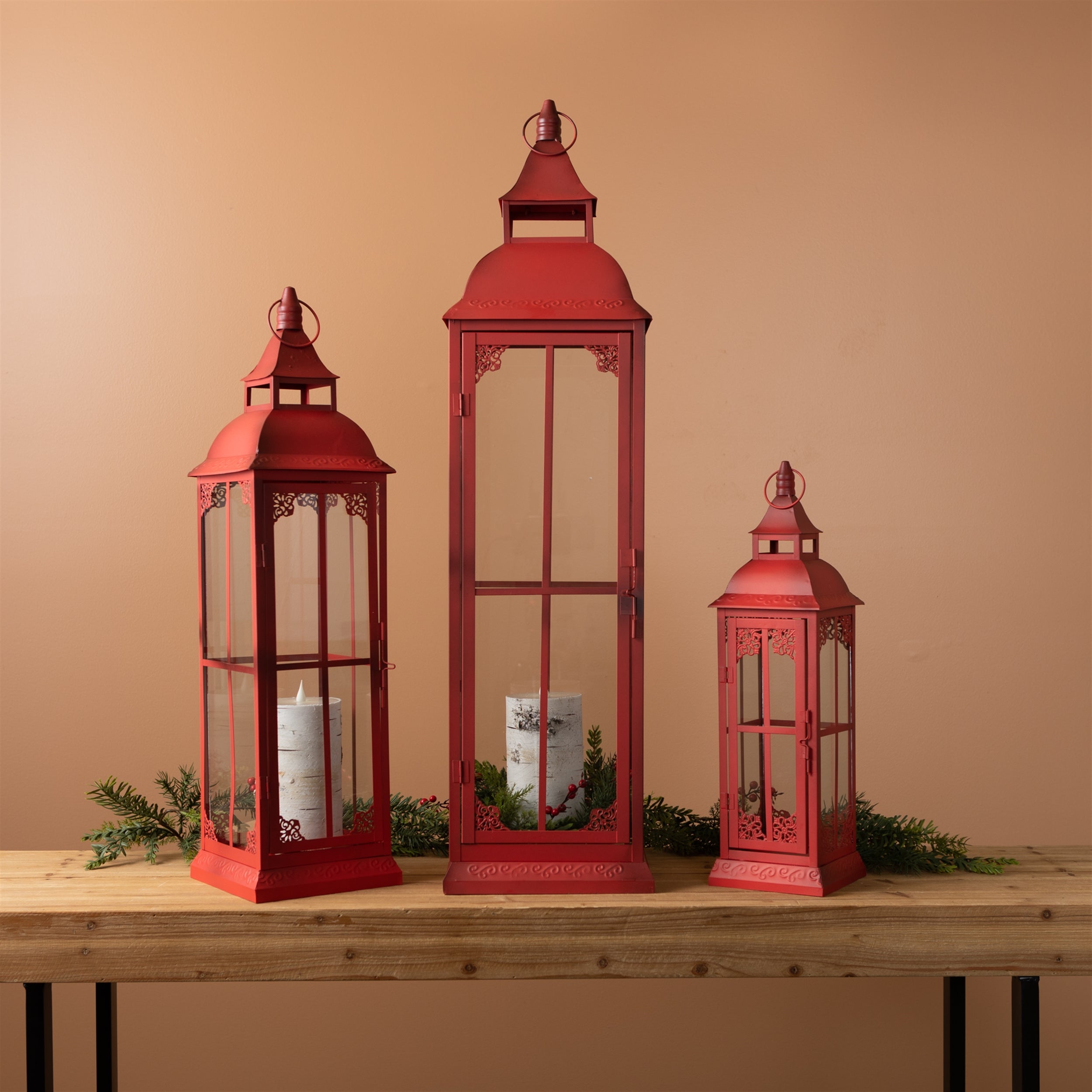 Oversized Ornamental Metal Floor Lanterns (Set of 3)