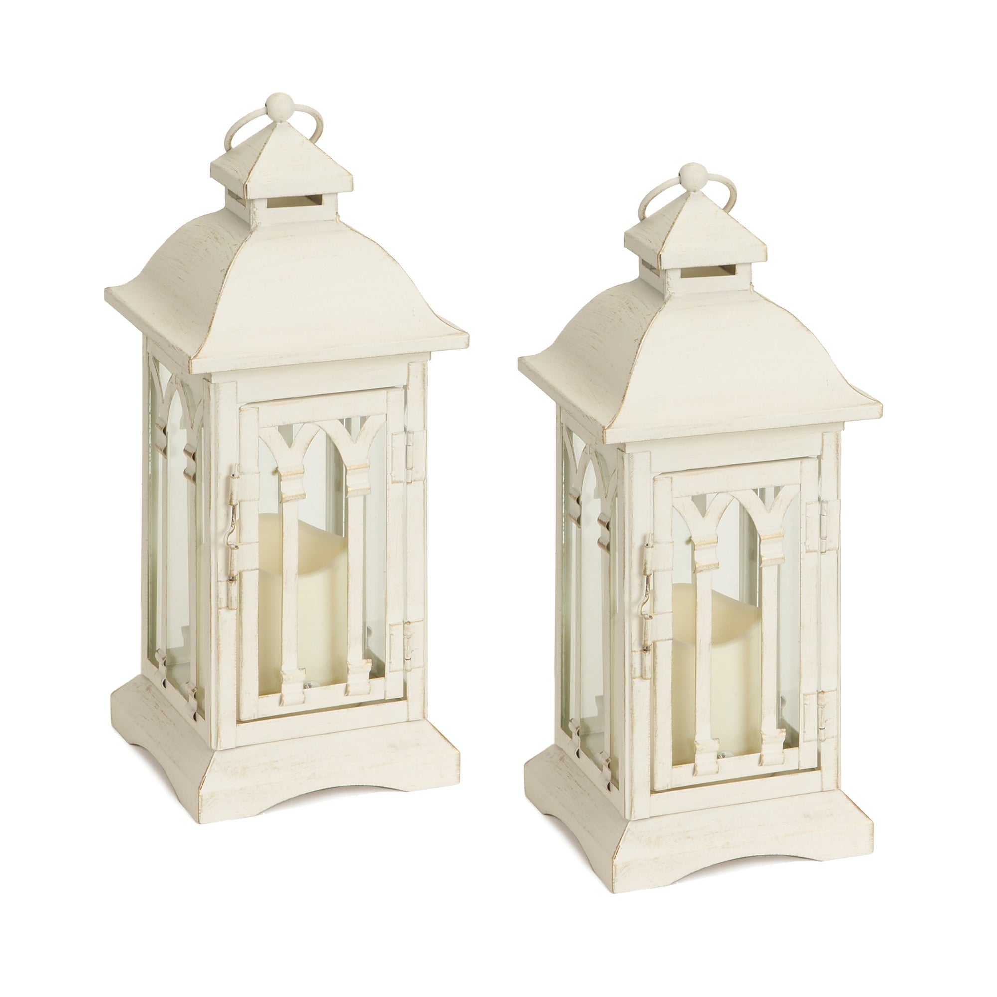 Ivory Metal Lantern with LED Candle (Set of 2)