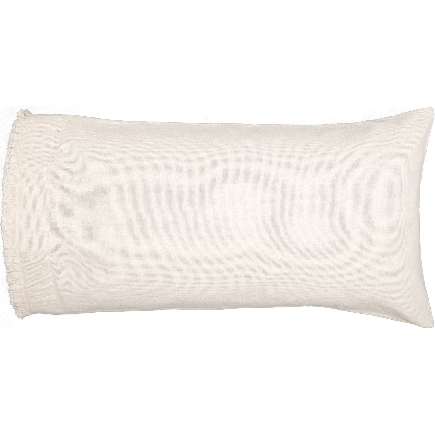 Burlap Antique White King Pillow Case w/ Fringed Ruffle Set of 2 21x40