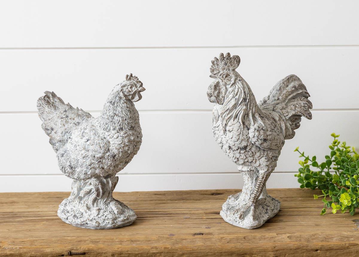 Neutral Tabletop Rooster & Hen (S/2)