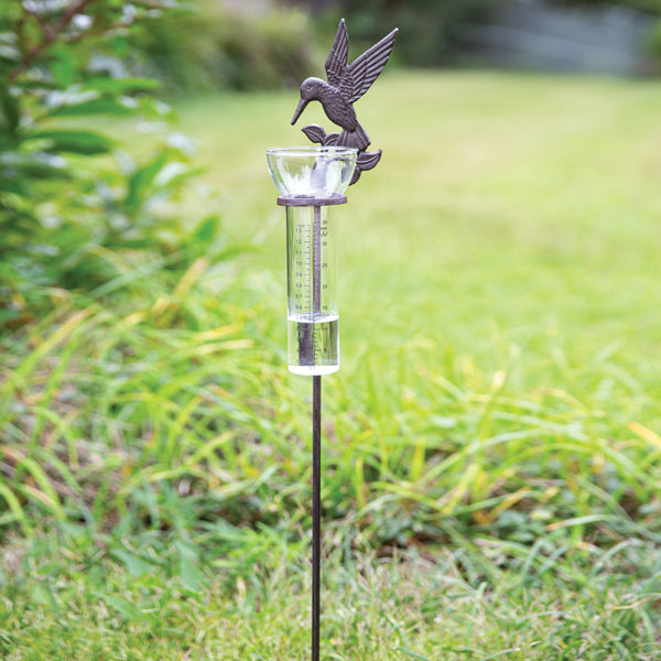 Extra Large Fluted Rain Gauge Garden Stake - Hummingbird