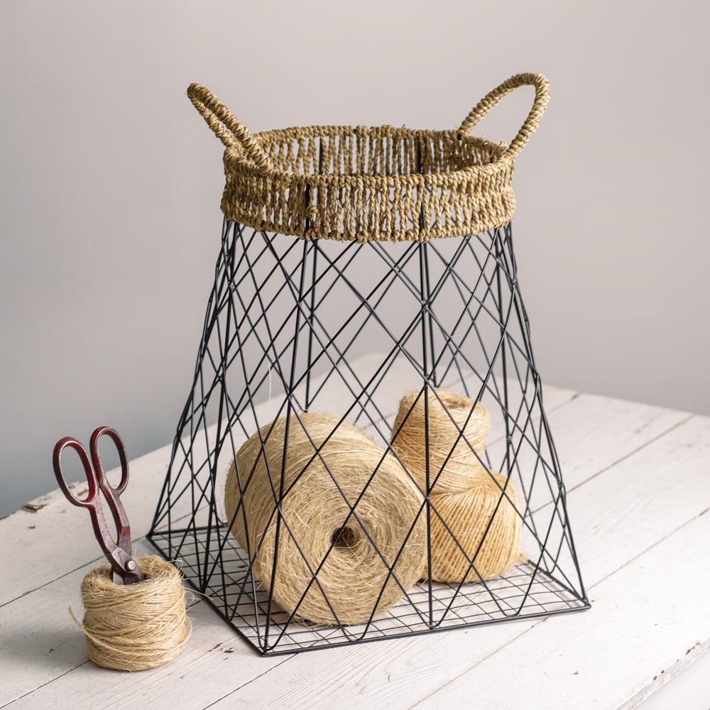Wire Storage Basket with Jute Accents