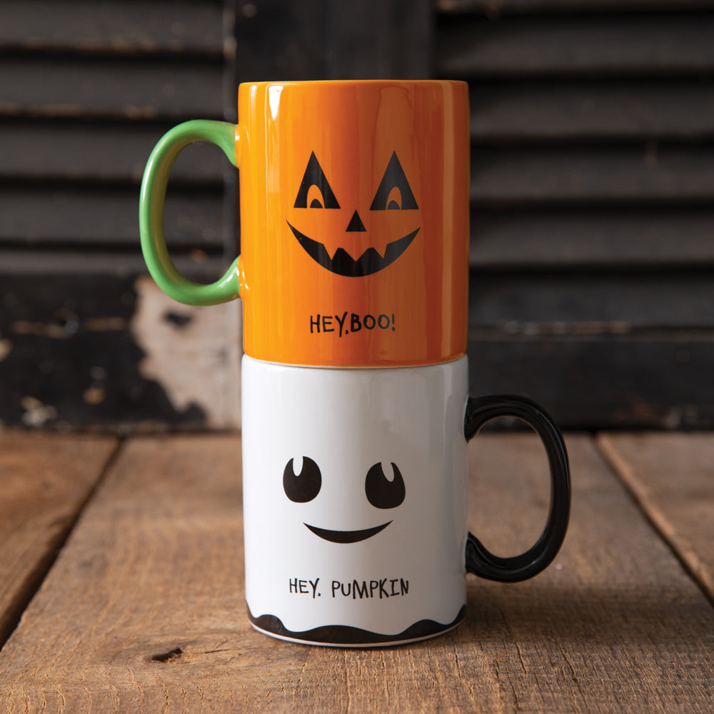 "Hey Boo, Hey Pumpkin" Halloween Mugs (S/2)
