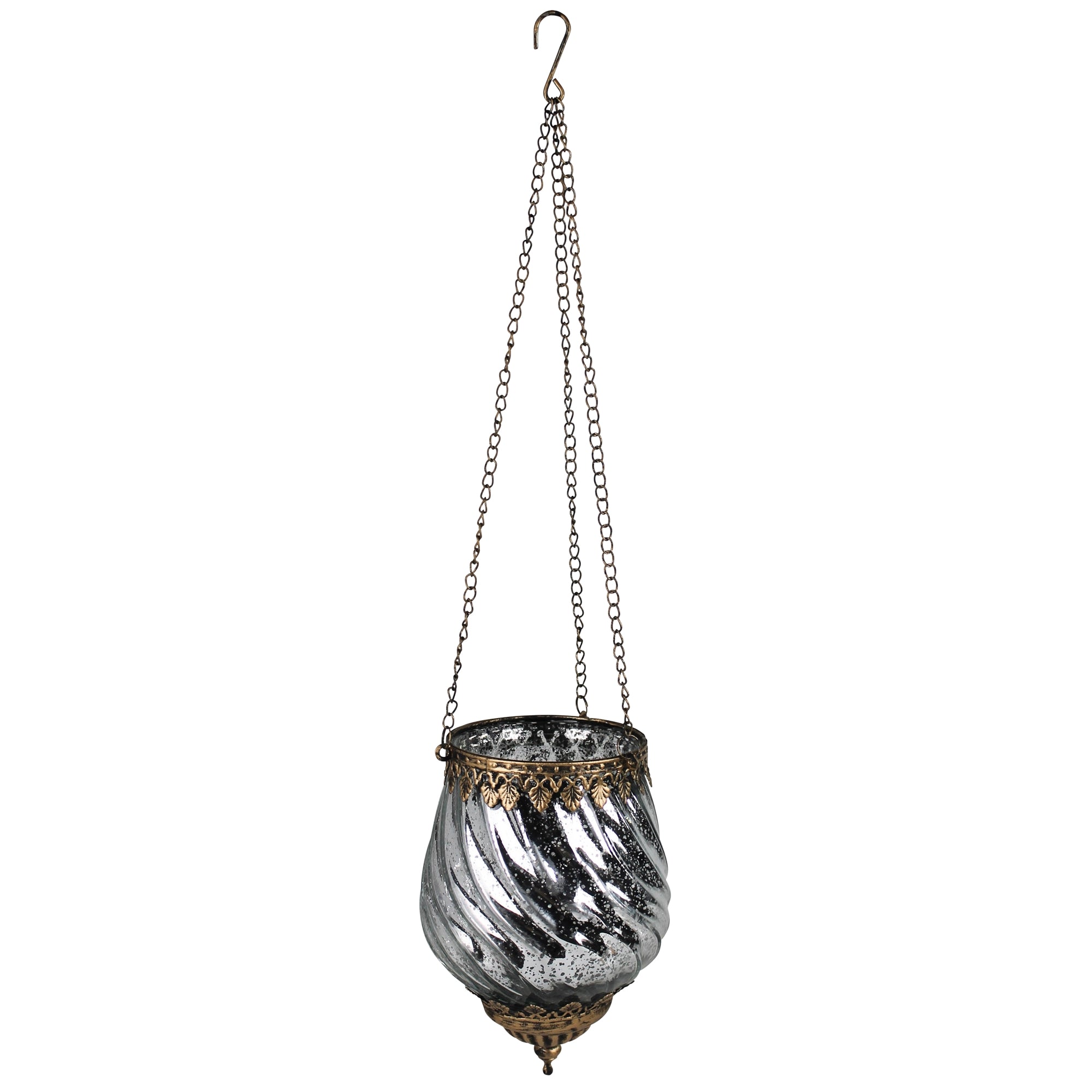 Fez Hanging Lantern, Glass, Silver - Lrg