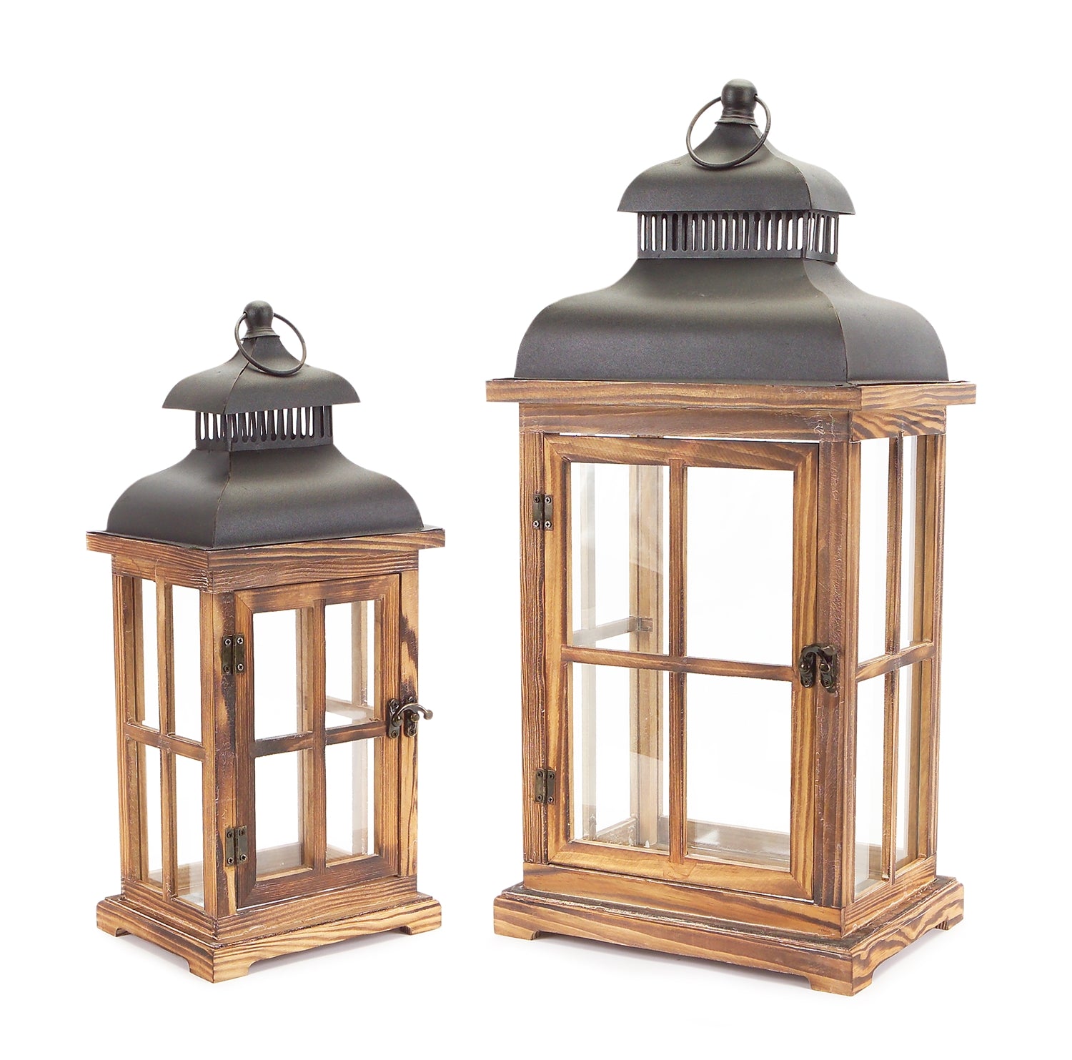 Rustic Wood and Metal Lantern (Set of 2)