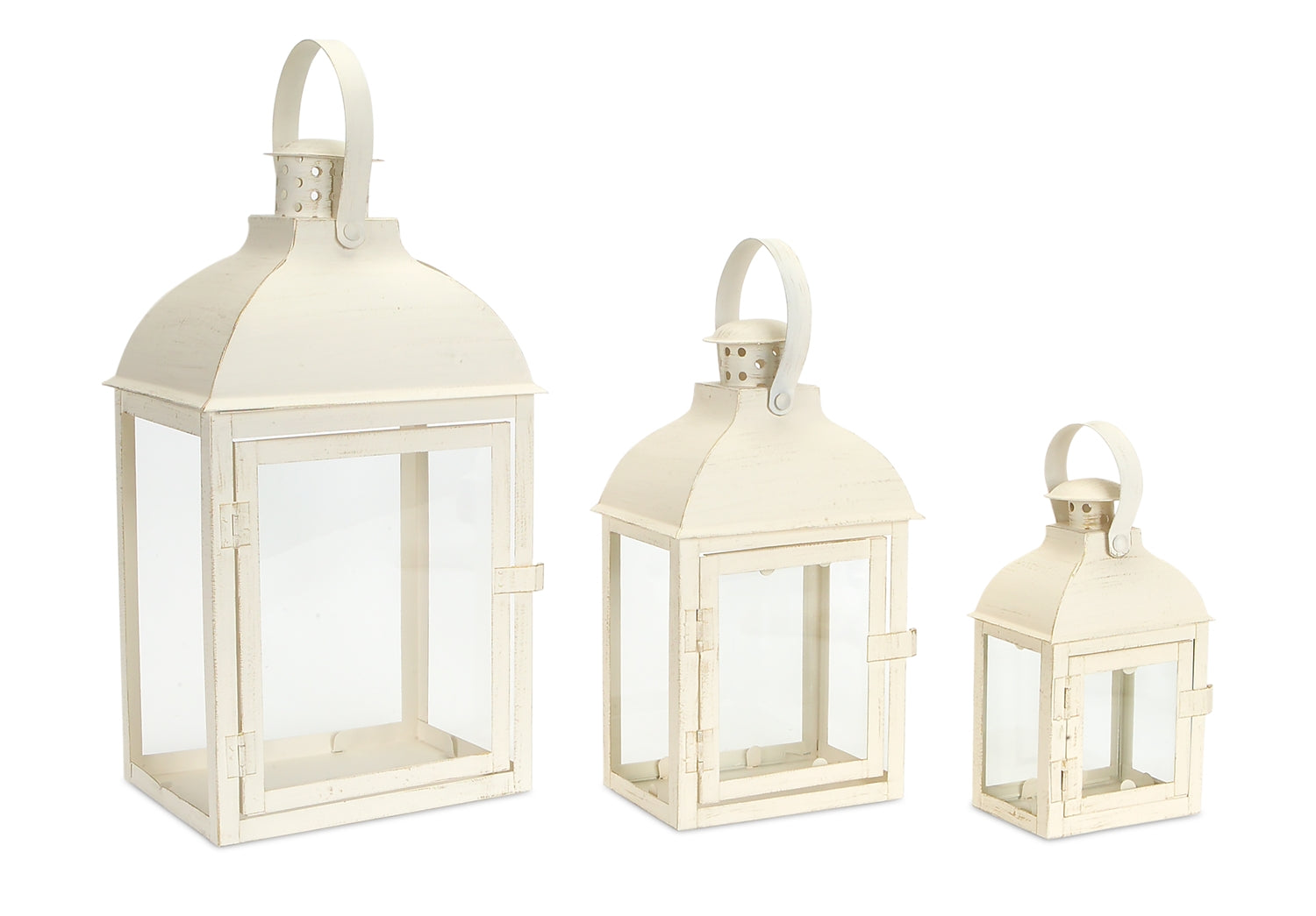 Modern Ivory Metal Lantern (Set of 3)