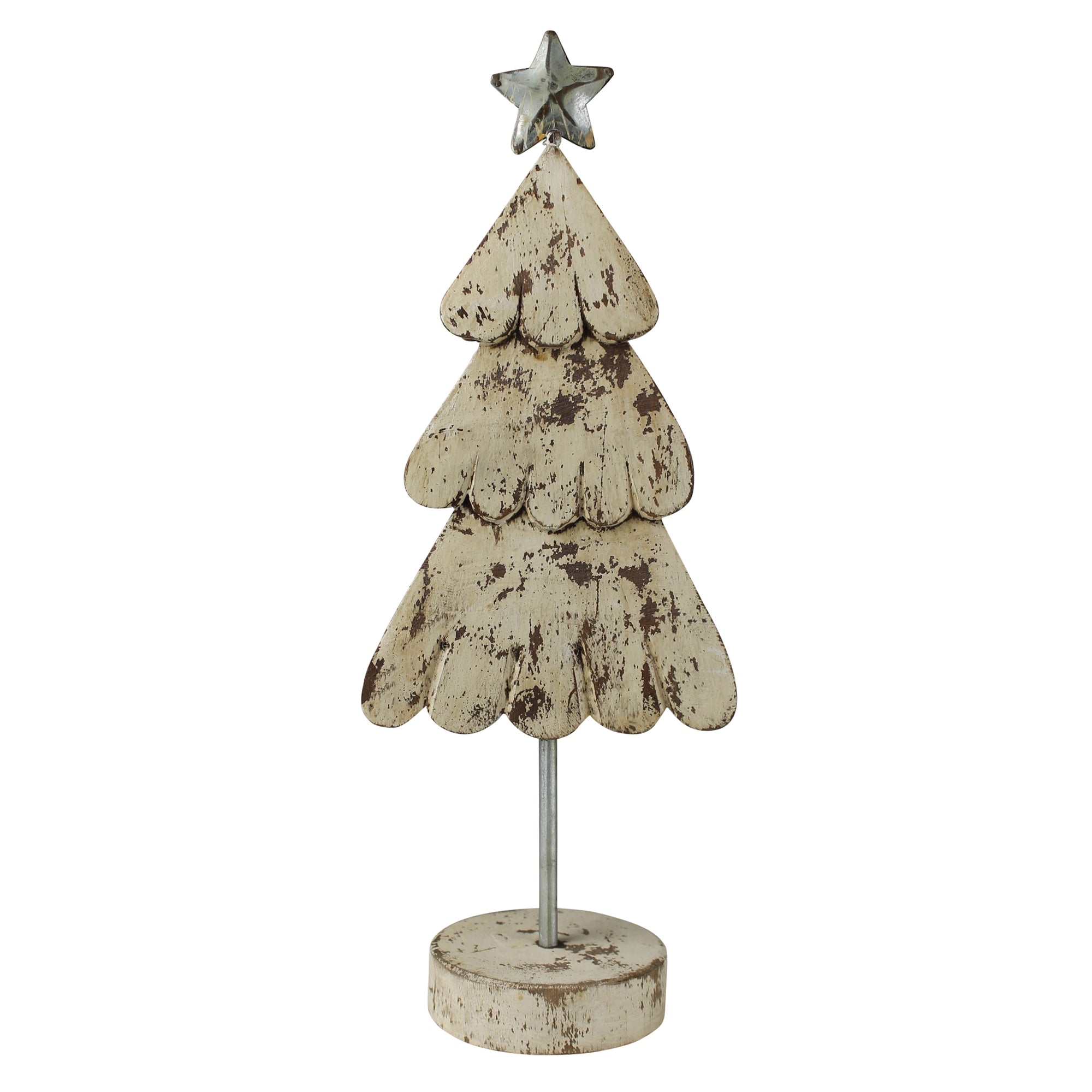 Tree with Star, Wood, White - Sm