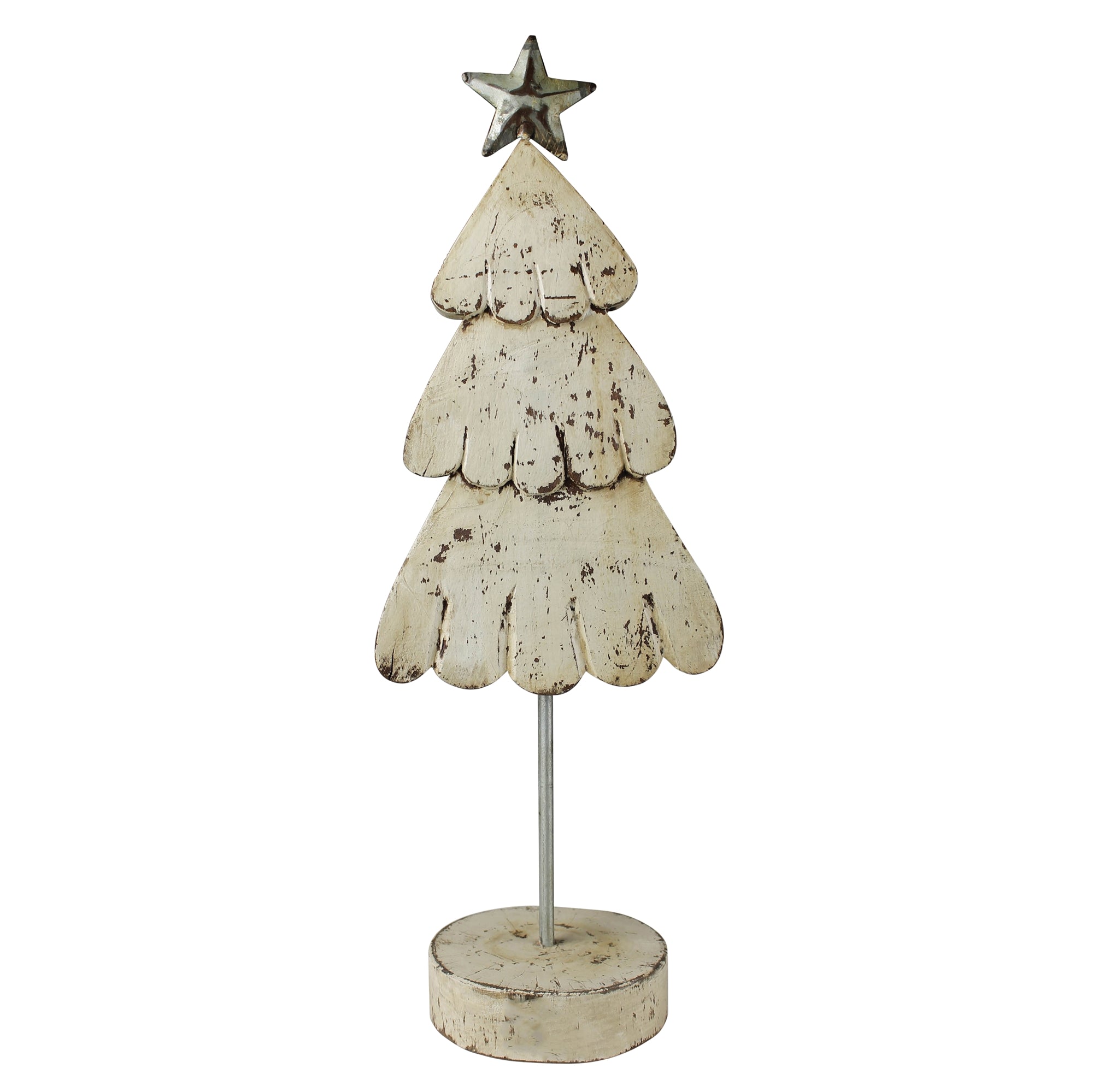 Tree with Star, Wood, White - Lrg