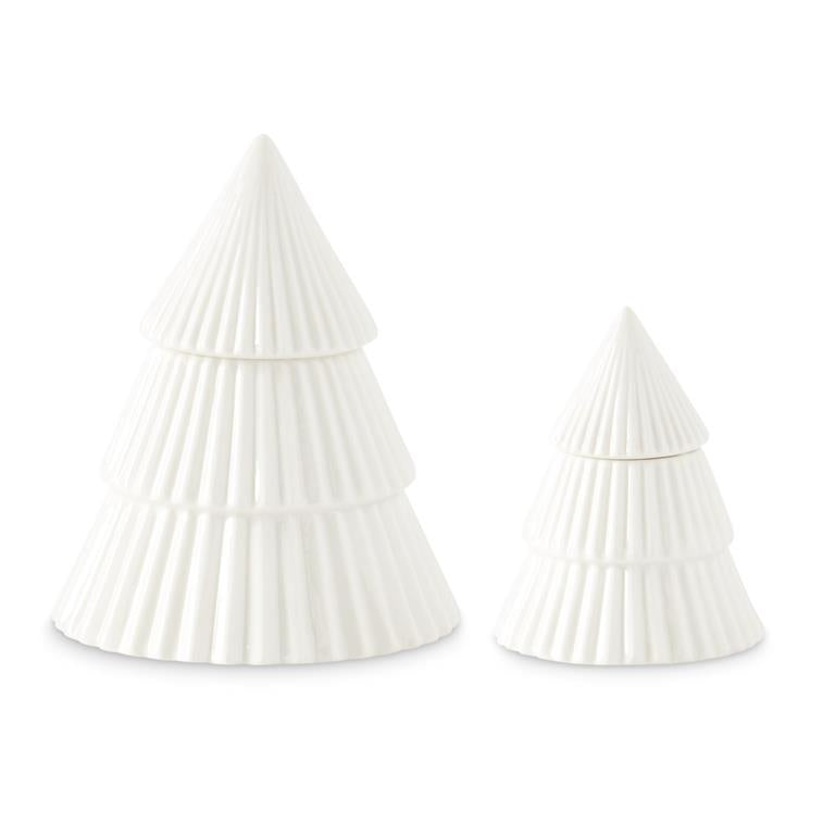 Porcelain White Ribbed Christmas Trees (S/2)