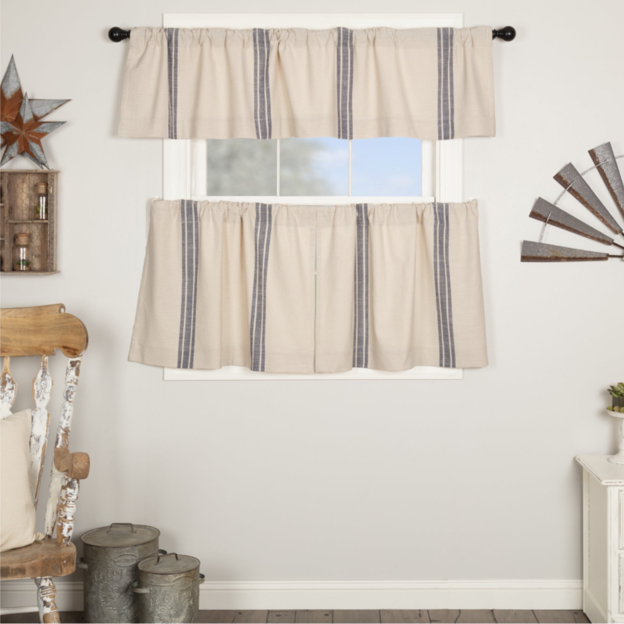 Market Place Blue Grain Sack Stripe Tier Set of 2 24Lx36W
