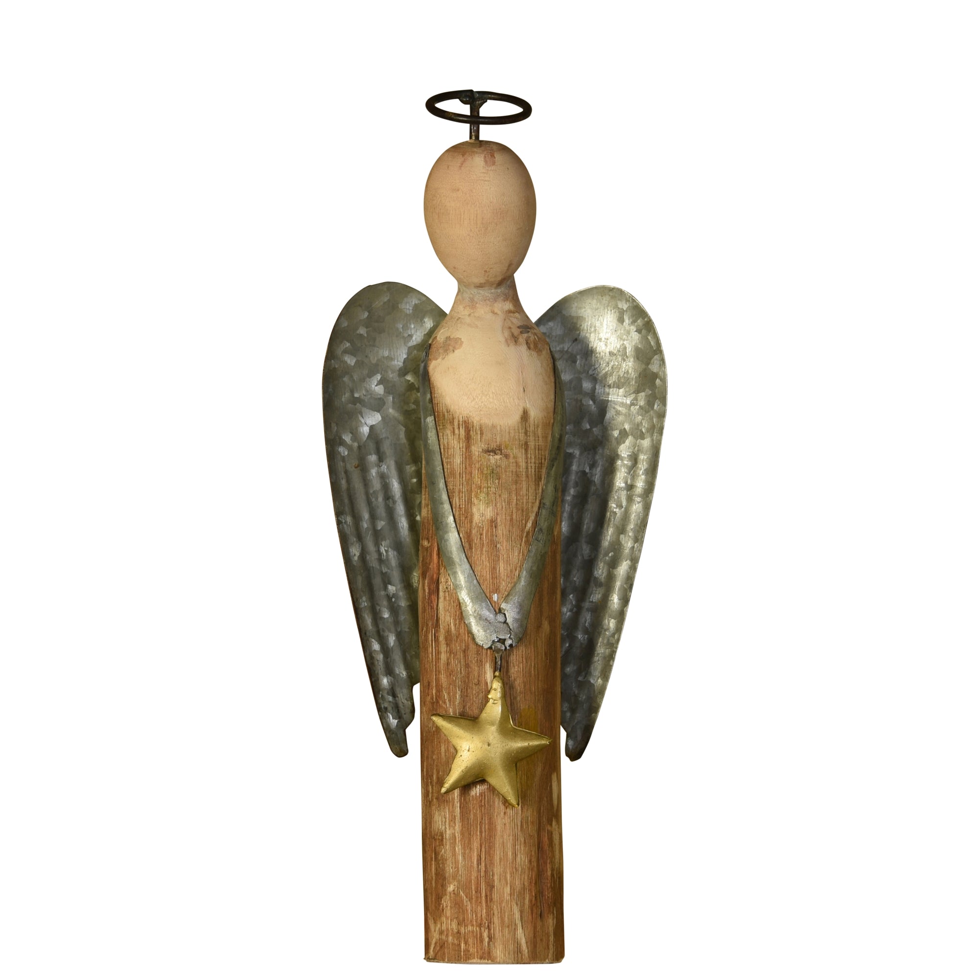 Angel with Star, Wood & Metal - Sm