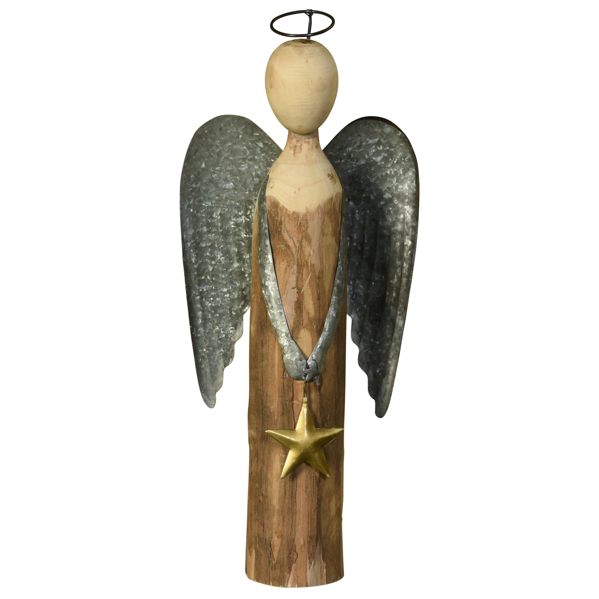 Angel with Star, Wood & Metal - Lrg