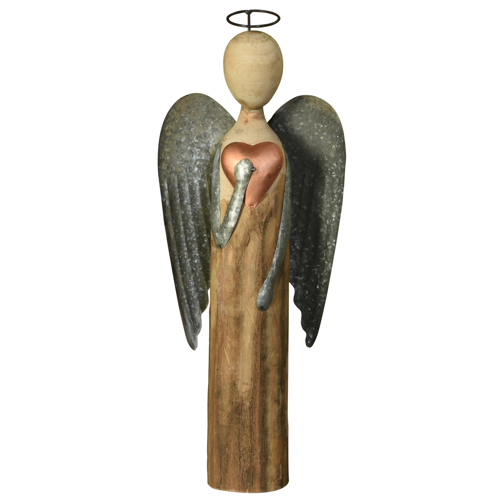 Angel with Heart, Wood & Metal - Lrg