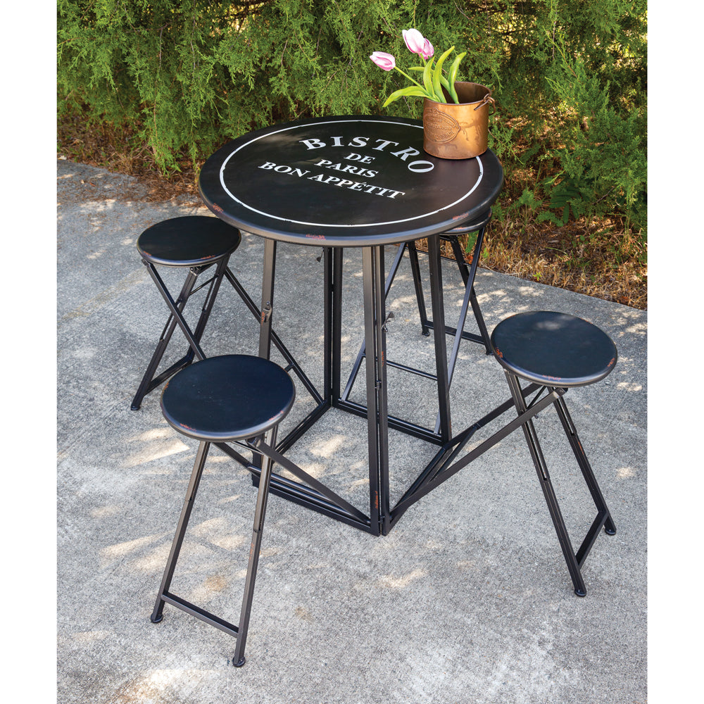 Bistro Folding Metal Table with Four Stools