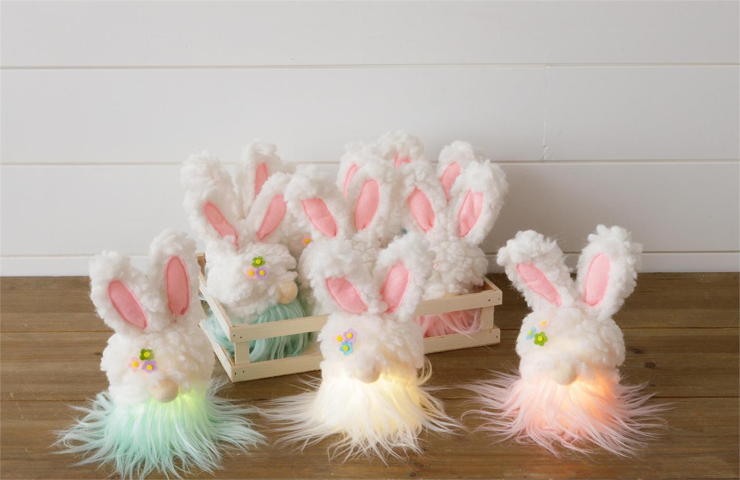 Crate Of 9 - Lighted Bunny Gnomes With Fuzzy Hats