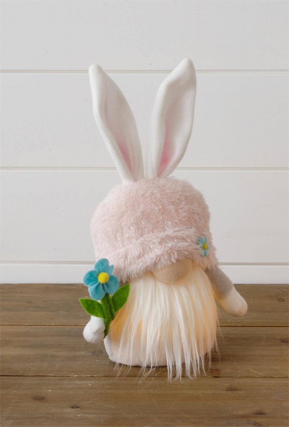Lighted Bunny Gnome Holding Blue Flower