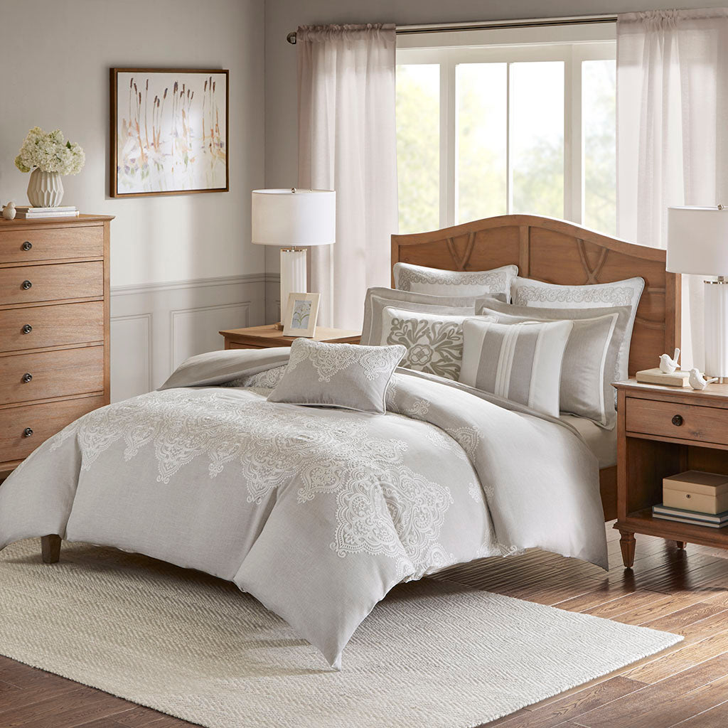 Barely There 8 Piece Oversized Jacquard Comforter Set with Euro Shams and Throw Pillows