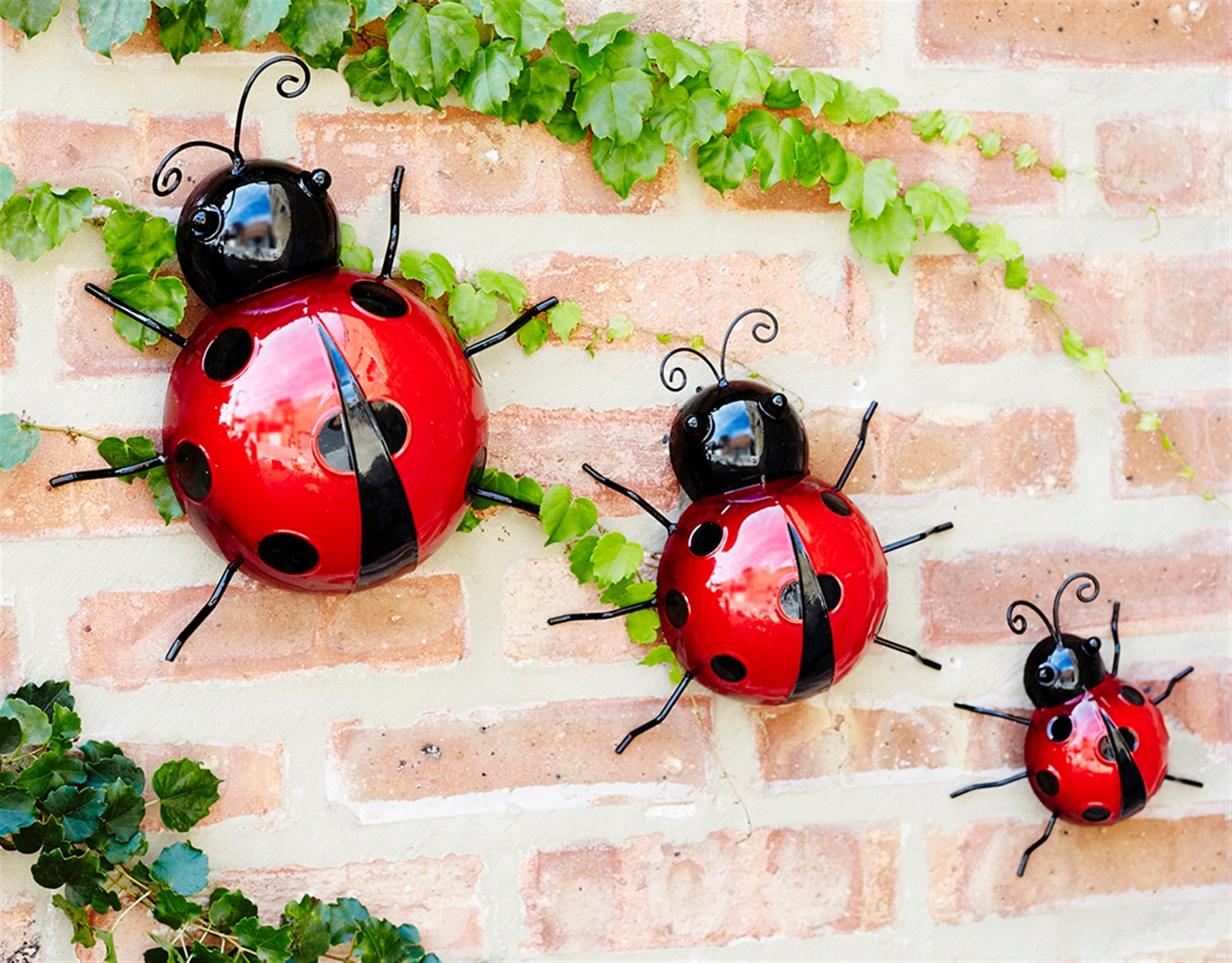 Wall Mountable Ladybugs (Set of 3) 6"H, 8"H, 10.5"H Metal