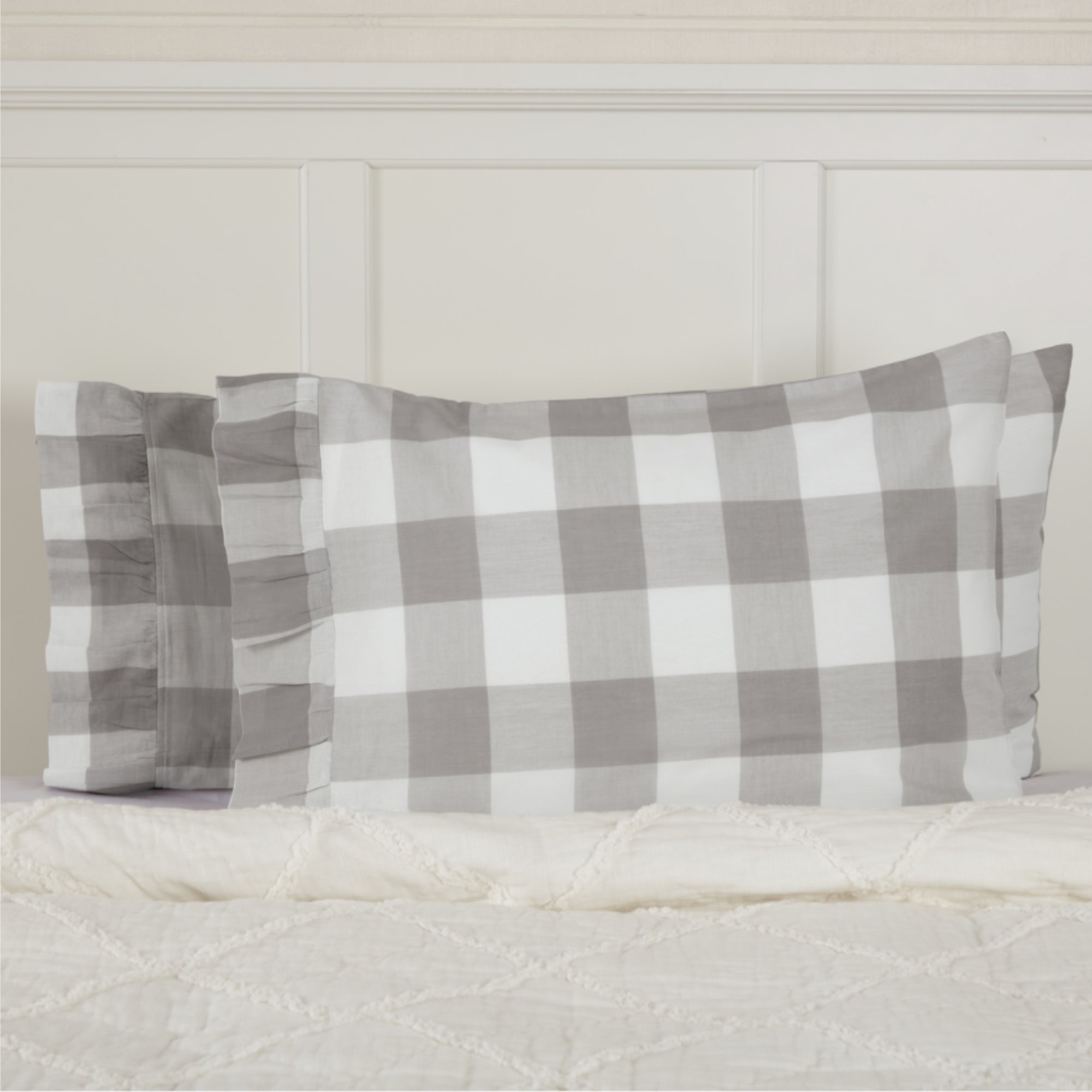 Madison Check Gray King Pillow Case Set of 2 37Lx21W+4