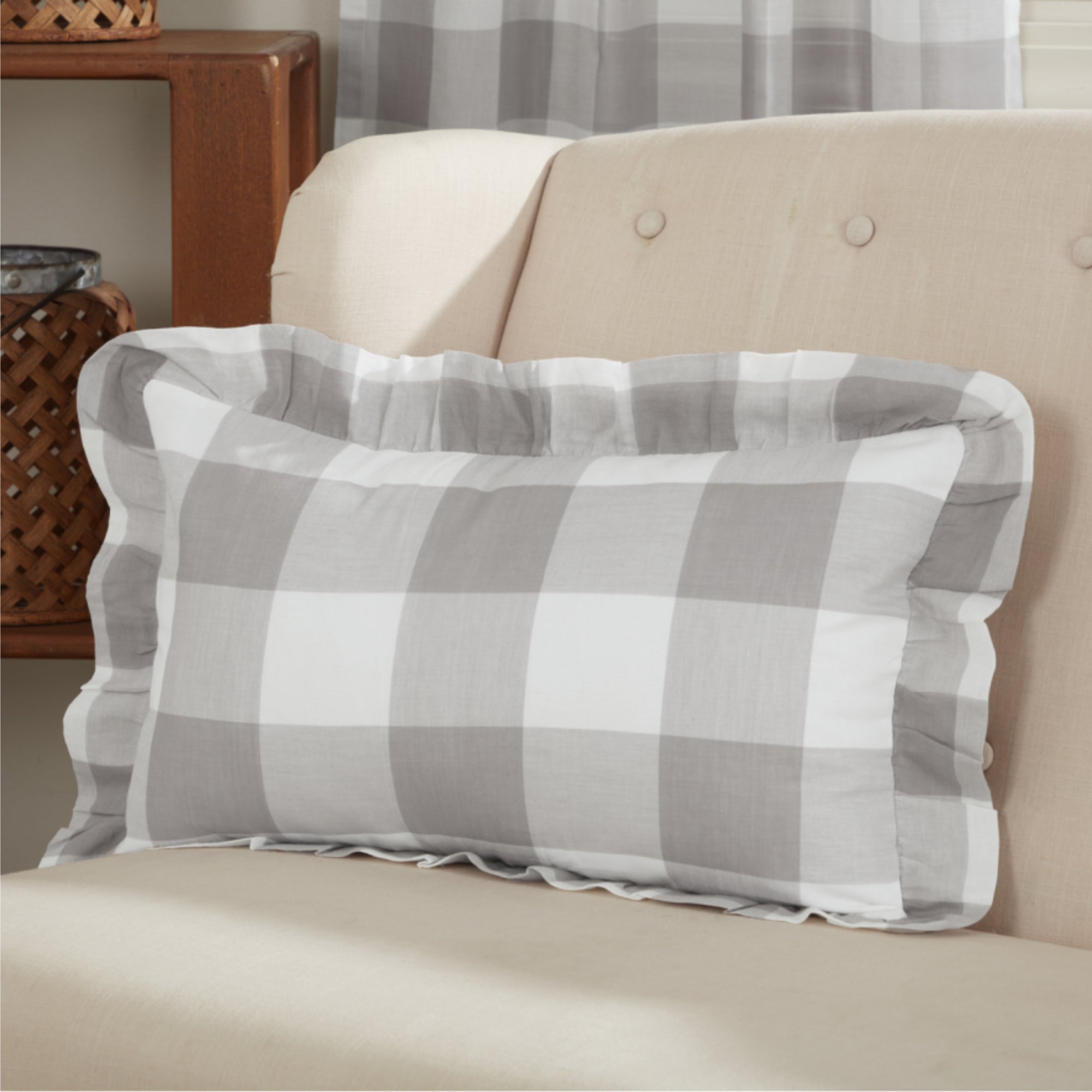 Madison Check Gray Pillow Cover 20Lx12W