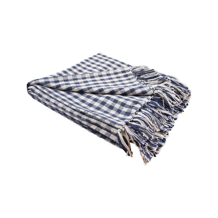 Navy Blue Gingham Throw