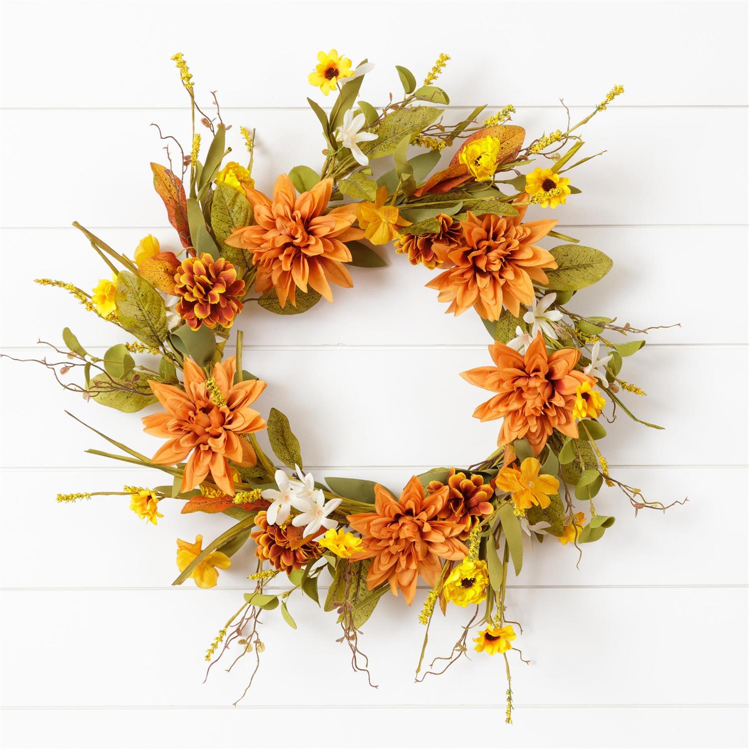 Salmon Dahlias and Fall Flowers Wreath