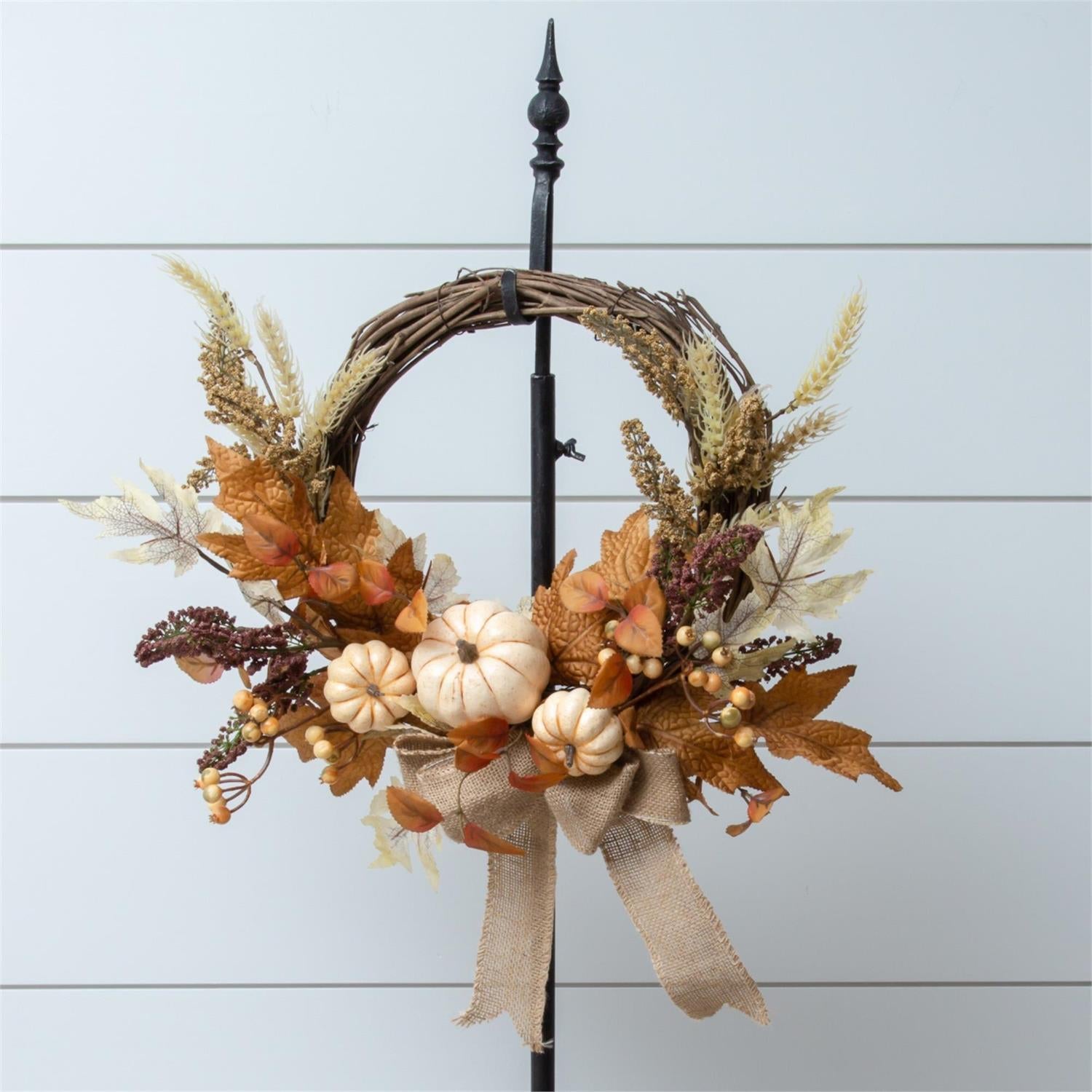 Wreath - Fall Foliage, Pumpkins, Burlap Bow