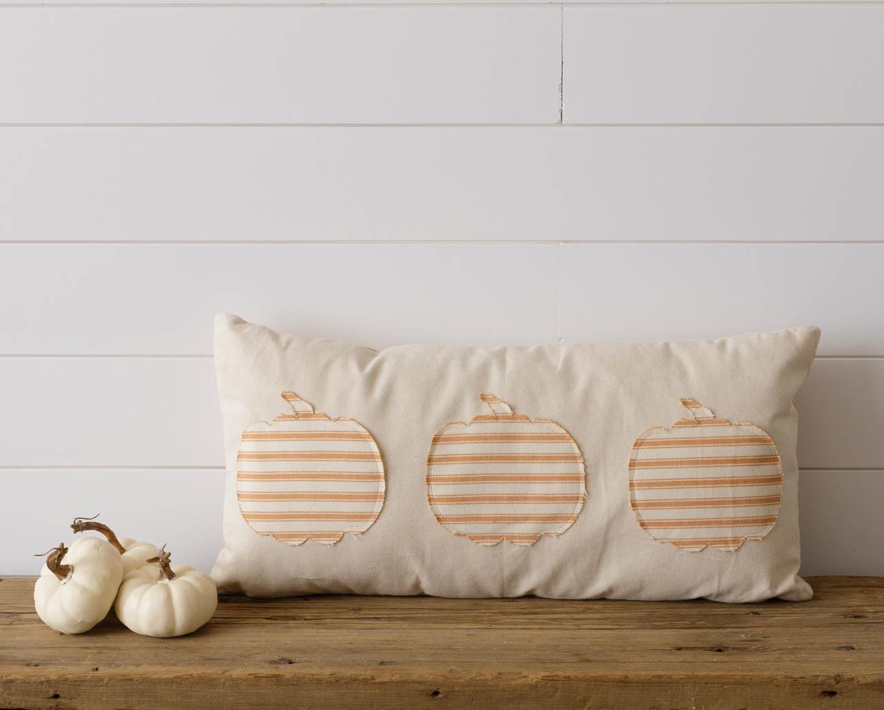 Grain Sack Striped Pumpkin Pillow