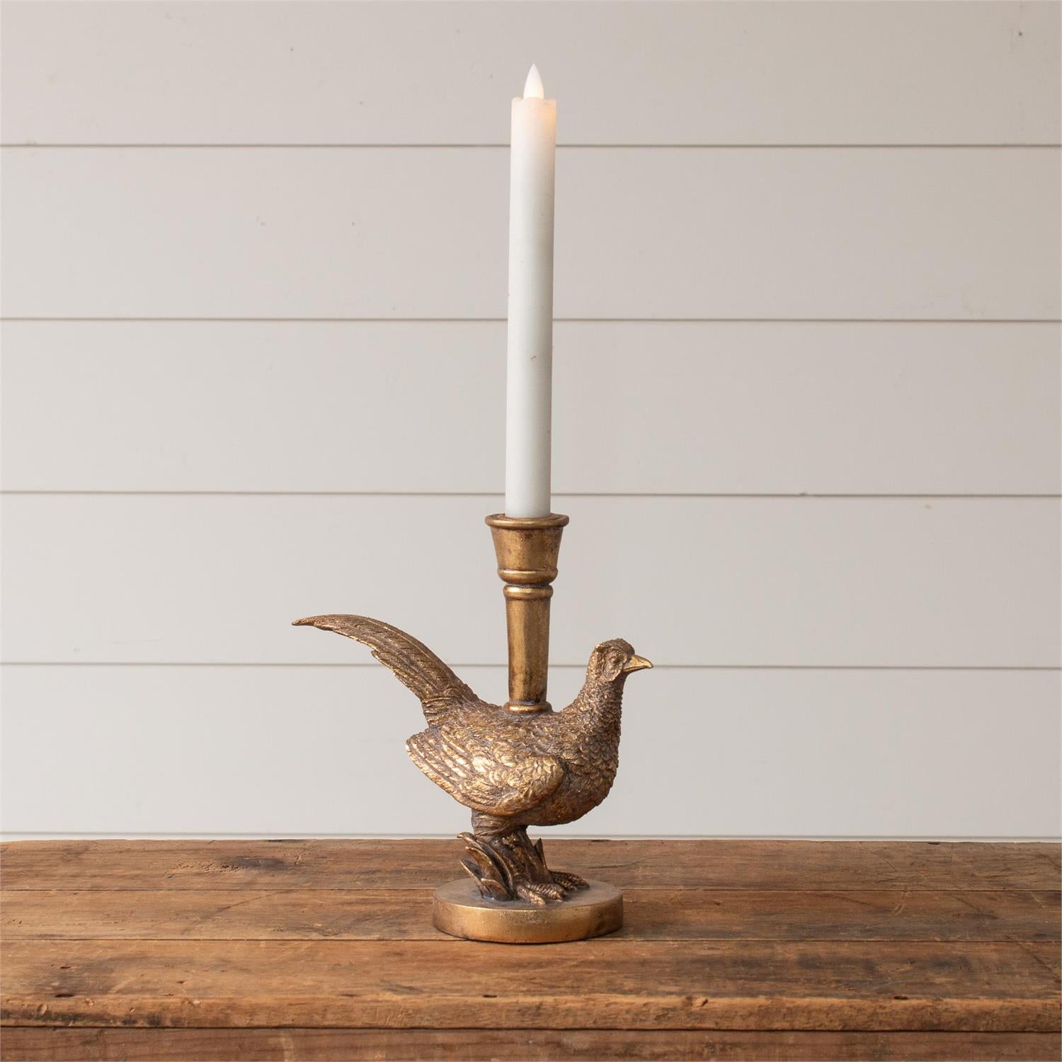 Gold Tone Pheasant Candle Holder