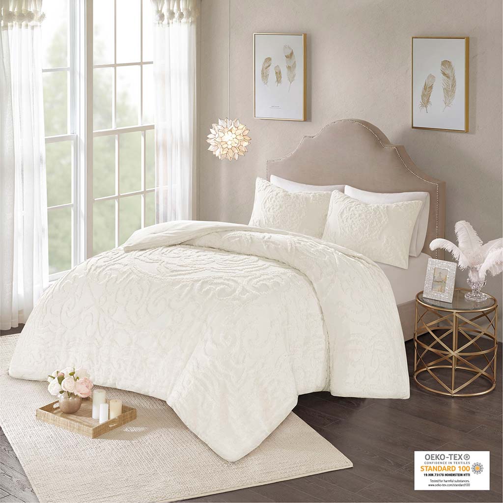 Laetitia 3-Piece Tufted Cotton Chenille Medallion Comforter Set