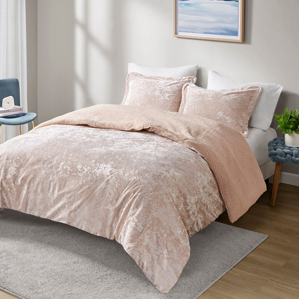 Mira Crushed Velvet Sherpa Reversible Comforter Set