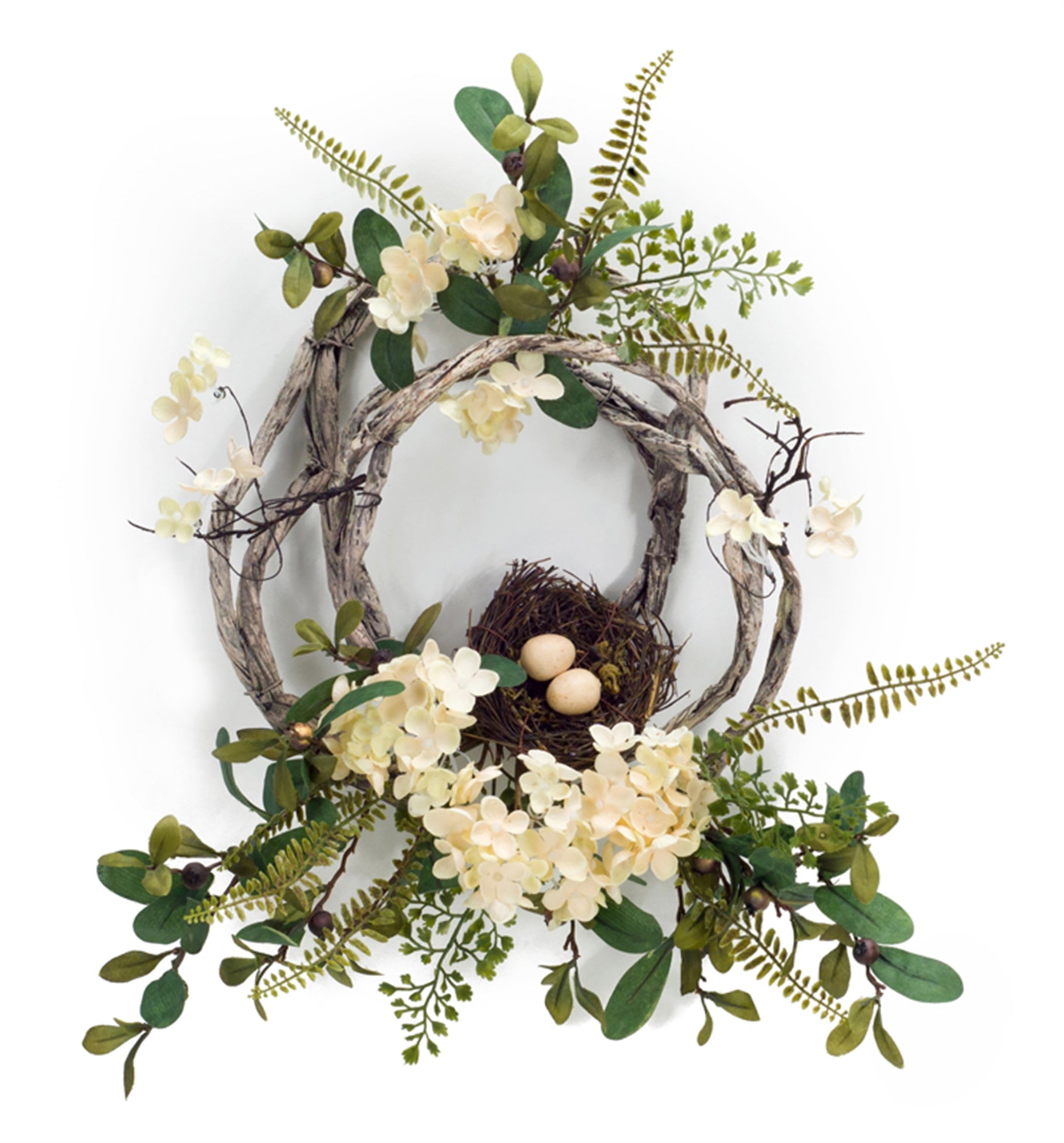 Hydrangea/Bird Nest Wreath 20”D Polyester/