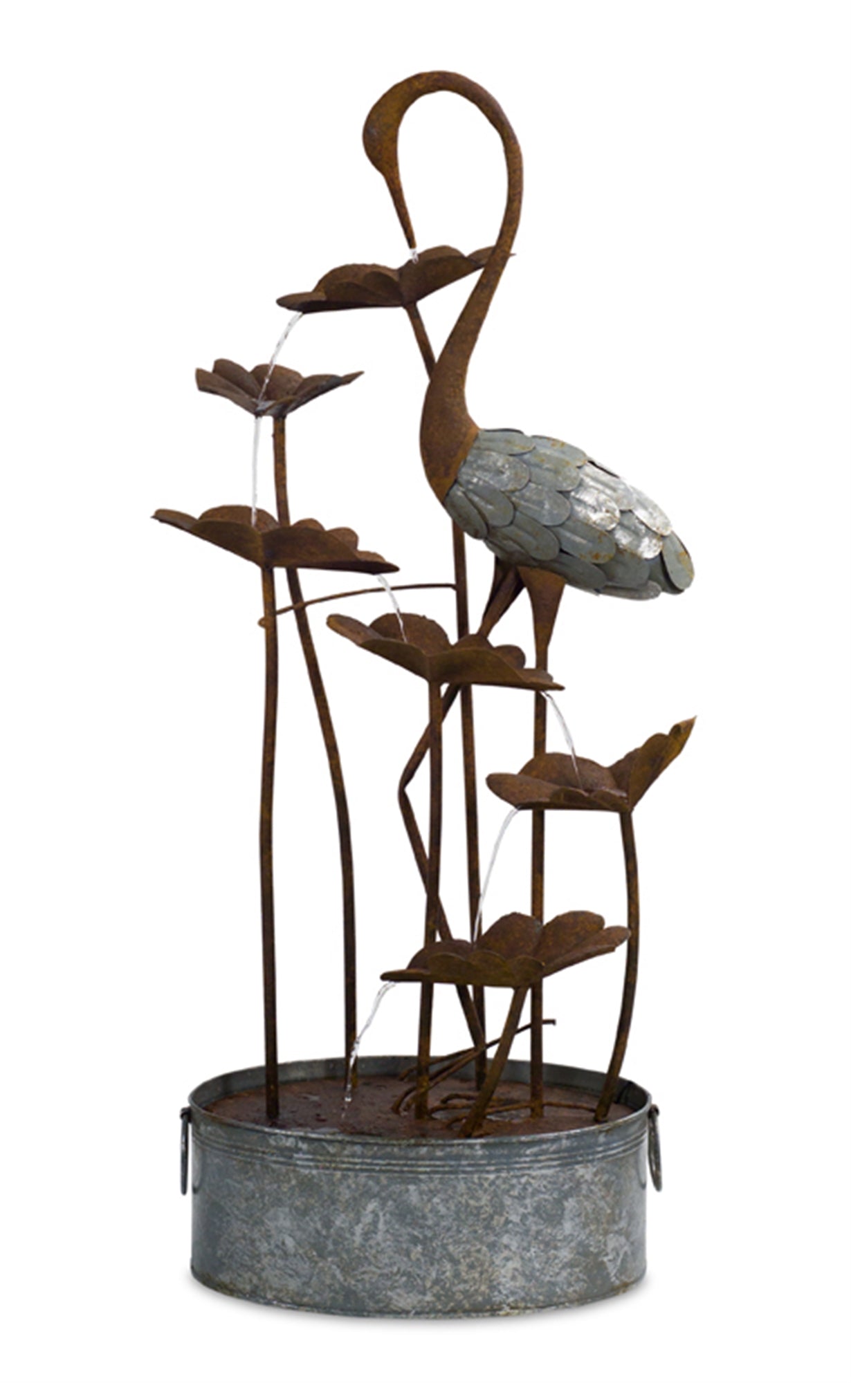 Crane/Lily Pad Fountain 50"H Metal