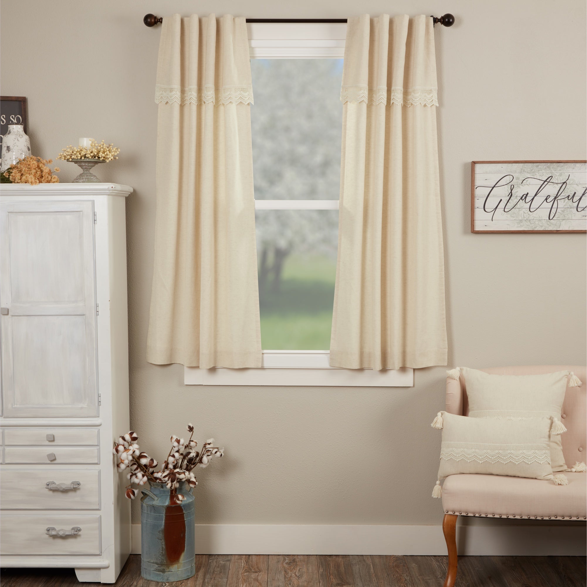 Flax and Lace Short Panel Set of 2 63Lx36W