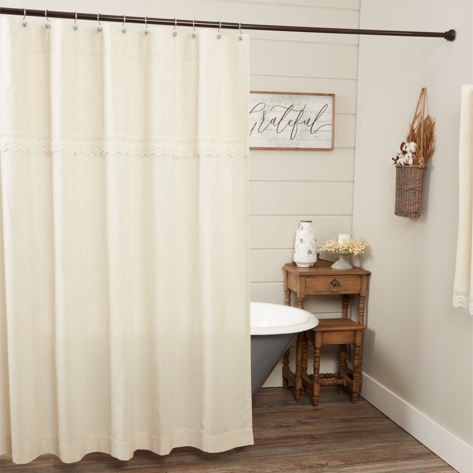 Flax and Lace Shower Curtain 72Lx72W