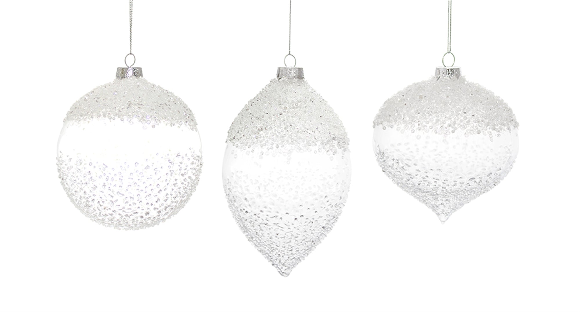 White Beaded Glass Ornament (Set of 6)