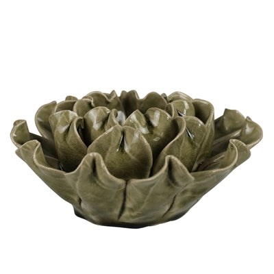 Flower Tealight Holder, Ceramic - Green